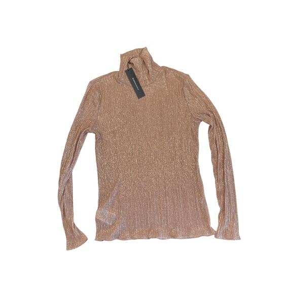 BCBGMAXAZRIA Sparkle Sheer Rose Pink Turtleneck Top Women's Size S Holiday Glam - Picture 6 of 11